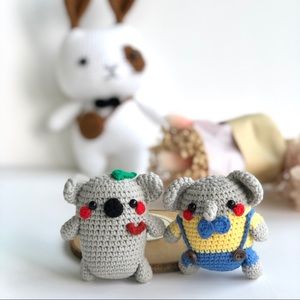 Crochet koala and elephant, keychain, hanging